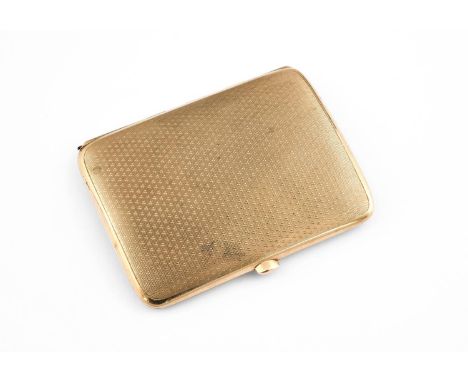 A 9CT GOLD CIGARETTE CASE of rounded rectangular-form, with engine turned decoration, hallmarked for Chester 1924, maker's ma