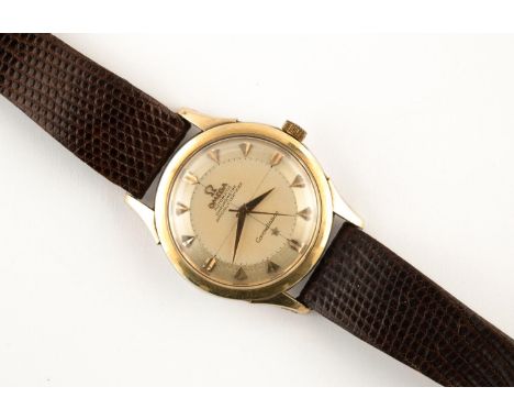 A GENTLEMAN'S STAINLESS STEEL AND GOLD PLATED AUTOMATIC CHRONOMETRE CONSTELLATION WRISTWATCH BY OMEGA signed circular dial, m
