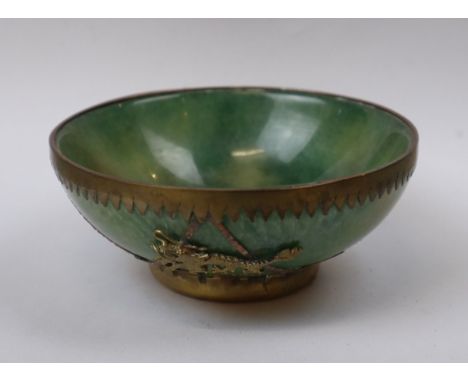 Antique Chinese jade bowl with gilt decoration 