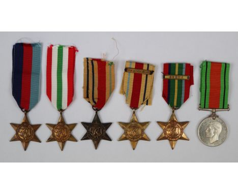 WW2 Campaign service medals, Defence medal, 1939-45, and several 'Stars' inc. Italy, Africa, Burma, Pacific, and 8th Army.