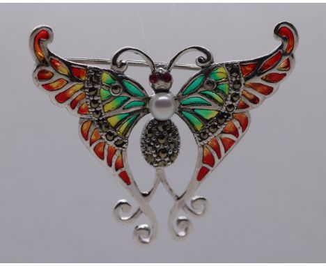 Silver enamel butterfly pendant/brooch 