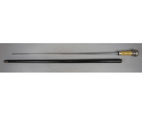 Silver topped ebonised sword stick 