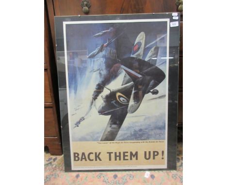 WW2 print together with a tin Spitfire picture - Size of print approx 60cm x 81cm &amp; Spitfire 60cm x 40cm