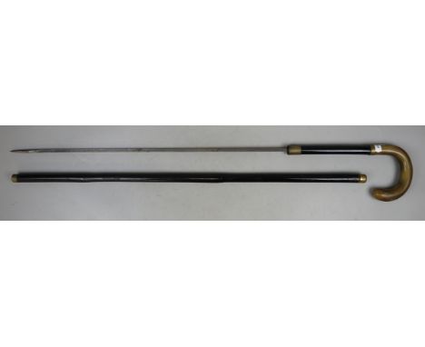 Ebonised horn handled sword stick - Approx length 94cm