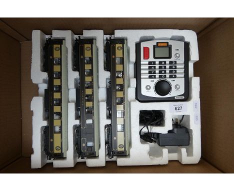 Hornby digital controller and transformer c/w 3 named Pullman coaches in polystyrene case but no box 