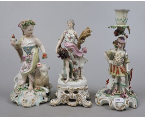2 Derby figures 1 emblematic of Autumn 1 Emblematic of Asia together with A/F Derby candlestick 