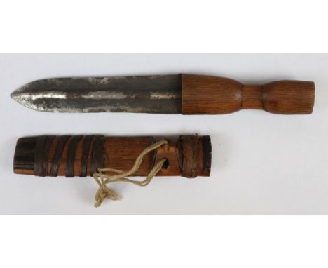 Vintage Papua New Guinea, wooden handled and sheathed tribal, ceremonial knife