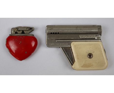 1930's 'KW (Karl Wieden) semi-automatic heart petrol lighter' and 1950's 'IMCO Gunlite petrol lighter'. Highly collectable. 