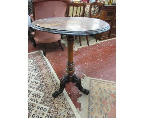 Antique walnut and marquetry circular table on turned and tripod support 56cm wide 