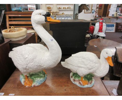Ceramic swan and Aylesbury duck - Height of tallest: 66cm 