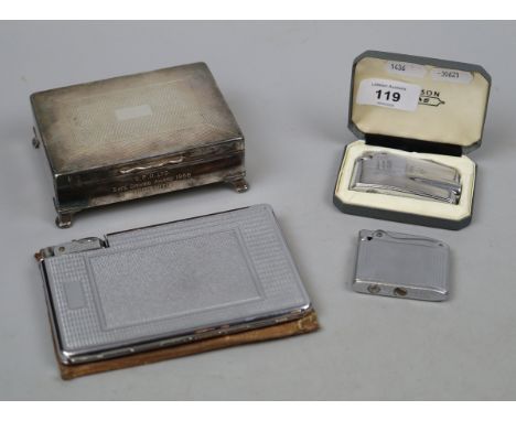 2 Ronson cigarette lighters, cigarette box and cigarette case with lighter by kinscraft