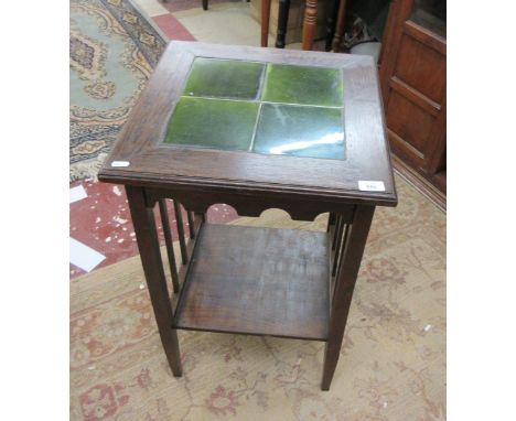 Arts and Crafts tile top oak table - Approx: W: 46cm x 46cm H: 72cm