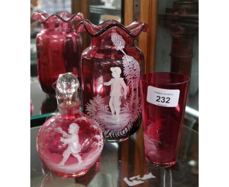 Collection of Mary Gregory pink glassware 