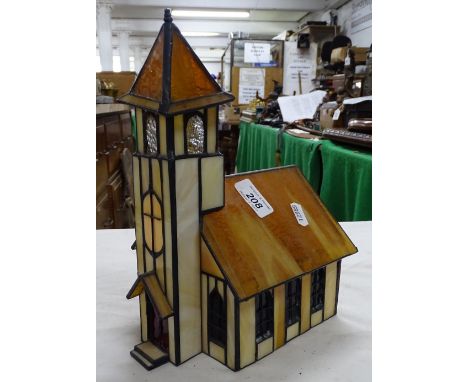 Small model lead light stained glass church.