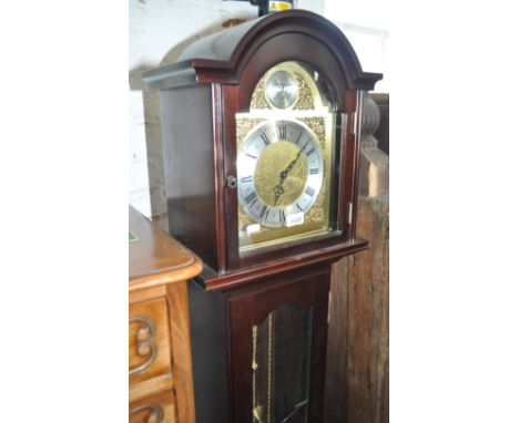 A reproduction mahogany 2-train Grandmother clock, height 64cm.