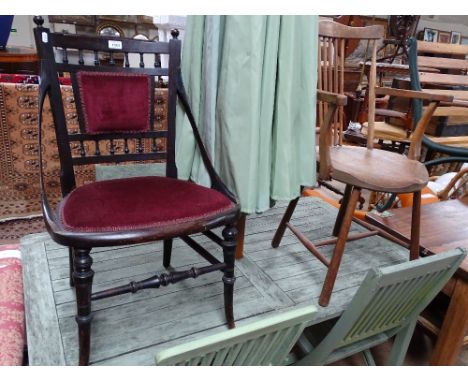A white painted pine towel rail, comb back elbow chair and another (3).