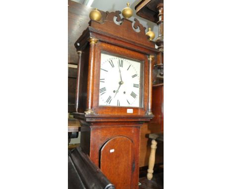 An 18th century 8-day long cased clock, with a 30cm square enamelled dial, oak cased, height 220cm.