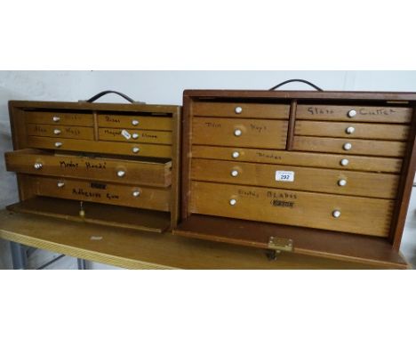 2 Mahogany engineer's tool boxes with fitted drawers and contents.