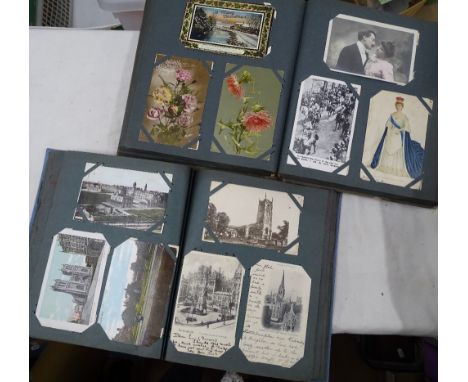 2 Postcard albums containing 580 Vintage postcards.