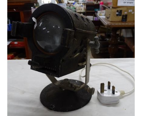 A Vintage steel theatre lamp with spot/flood adjustment.