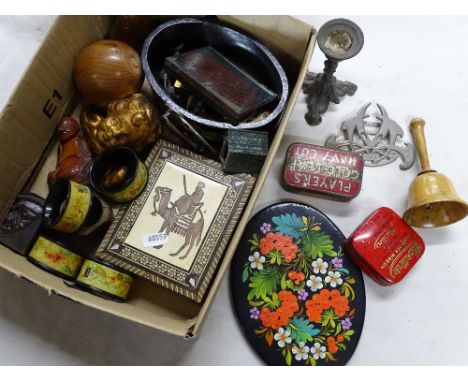 Wooden fruit, tins, compact, etc.