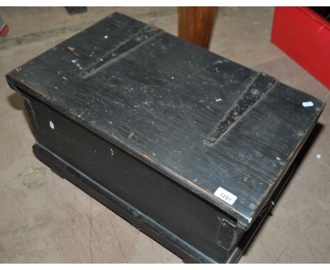 A black painted carpenter's pine tool chest, length 65cm, height 32cm, depth 39cm.
