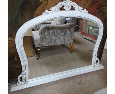 A modern white painted over mantel mirror, height 83cm, length 112cm.
