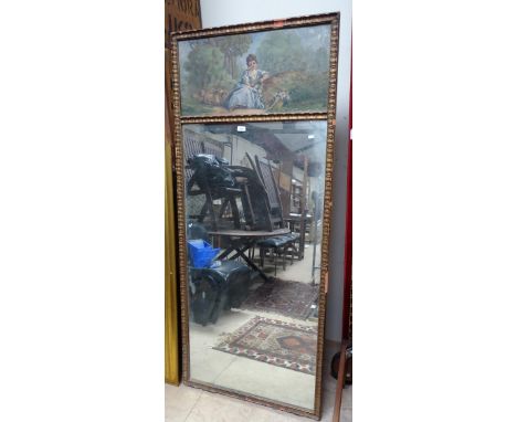 A rectangular gilt pier glass mirror with painted panel, W80cm, L189cm.