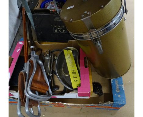 Artist's equipment, a compass, shooting sticks, thermos, etc.