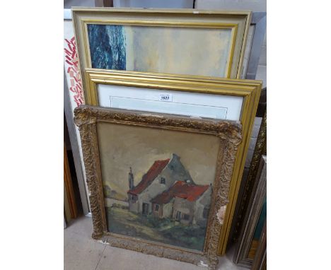 Oil on panel, The Red Roof House, framed prints, etc.