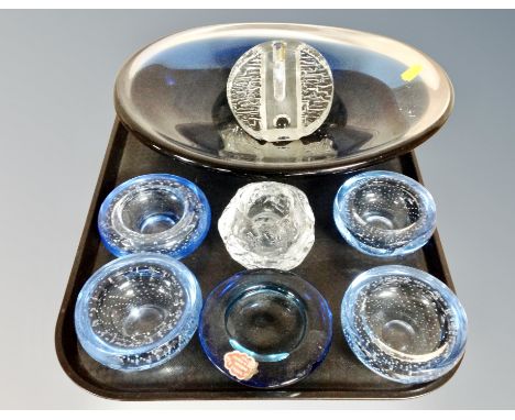 A tray of art and studio glass, continental dishes, Italian Murano etc 