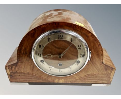A walnut Art Deco Westminster chime mantel clock 