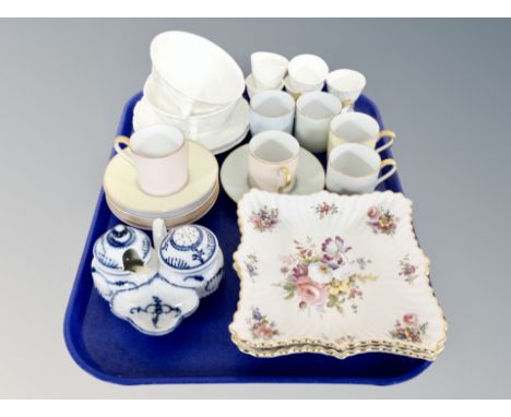 A tray of Noritake coffee cans, saucers, Coalport china, Hammersley spode dishes 