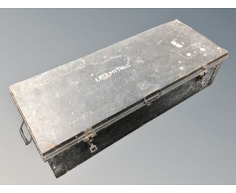 A military tin foot locker trunk, length 106 cm 