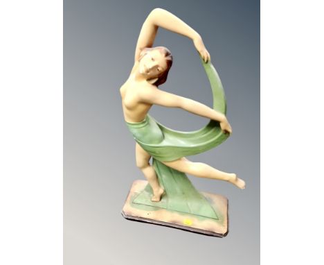 A 1930's chalk Art Deco dancer figure, stamped Rd. 84983 and NA 158, height 58cm. 