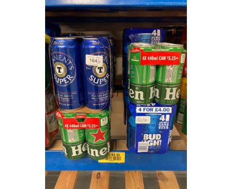 Eighty cans of Lager : Heineken, Tennants Super and Bud Light.  (80)     CONDITION REPORT:  These cans are salvage stocks. Mo