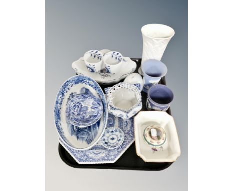 A tray of Copeland Spode Italian blue and white, Royal Copenhagen china,  Wedgwood etc 