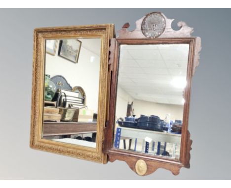 A 19th century Chippendale style wall mirror together with further gilt gesso mirror 