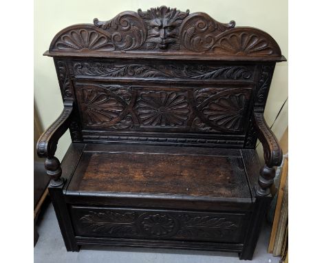 19th century Scottish oak carved hall bench