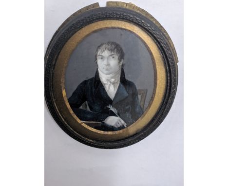 A 19th century miniature portrait of an author, oil, H.10cm