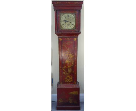 A red lacquered longcase clock, the dial marked 'Jos Lervis Bristol', Chinese style case, H.202cm,