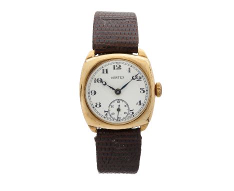 Vertex, a mid 20th century 9ct gold wrist watch, reference 12400, signed manual wind movement, case numbered 256343, hallmark