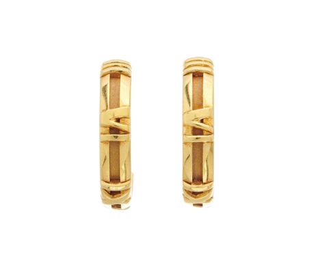 Tiffany & Co., a pair of 18ct gold Atlas hoop earrings, maker's marks for Tiffany & Co., hallmarks for London 1999, length 2.