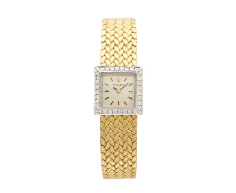 Rolex, an 18ct gold diamond bracelet watch, signed manual wind movement calibre 1401, estimated total diamond weight 0.60ct, 