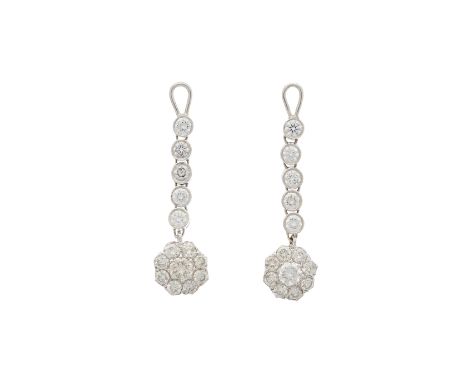 A pair of brilliant-cut diamond cluster drop earring components, estimated total diamond weight 2ct, I-J colour, VS2-SI2 clar