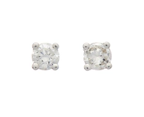 A pair of brilliant-cut diamond stud earrings, estimated total diamond weight 0.45ct, I-J colour, SI clarity, posts and back 