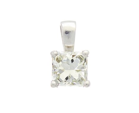 A platinum square-shape diamond single-stone pendant, diamond estimated weight 0.75ct, K-L colour, VS clarity, hallmarks for 