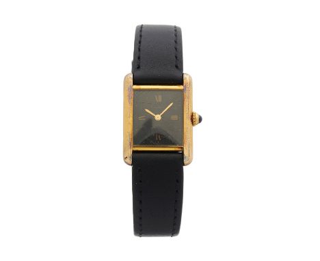 Cartier, a silver and gold plated must de Cartier Tank wrist watch, black enamel dial, reference 557051, signed quartz moveme