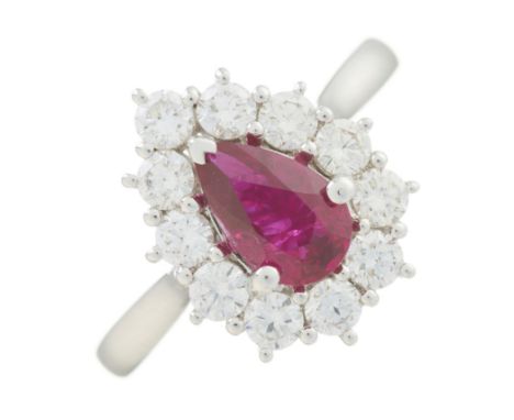 An 18ct gold unheated Burmese ruby and brilliant-cut diamond cluster ring, with report from the IGL, stating Burma, no indica