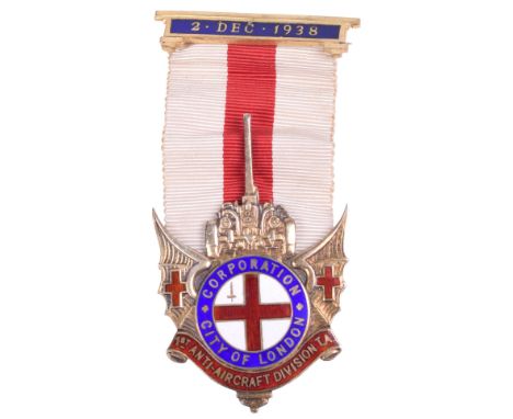 1938 Corporation City of London 1st Anti-Aircraft Division TA Medal, fine quality gilded hallmarked silver and enamel medal w